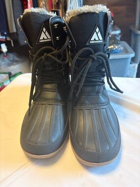 Mishansha Black and Brown Men's Lace-Up Waterproof Snow Boots